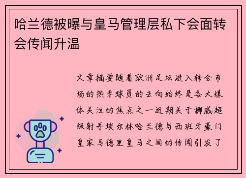 哈兰德被曝与皇马管理层私下会面转会传闻升温 哈兰德被曝与皇马管理层私下会面转会传闻升温